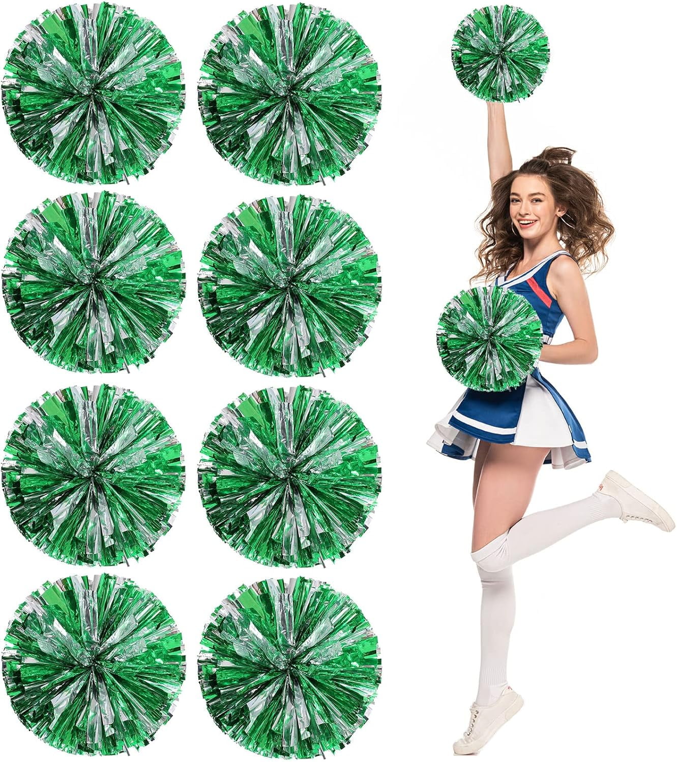 Cheer pom pom, 8 PCS Cheerleading Pom Poms, Premium Metallic Pom Poms Set Cheering Hand Flowers Handle Dance Pom Poms Cheering Squad Pompoms for Football Basketball Cheers