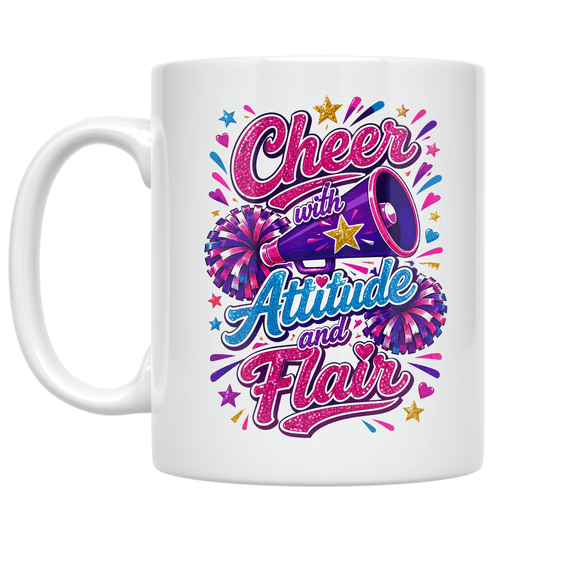 Cheer with Attitude and Flair - Cheerleader - 11 oz Ceramic Coffee Mug
