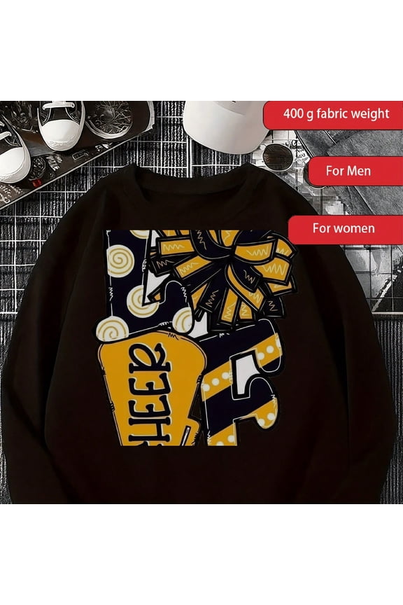 Cheer1leading Swea Cheer1leader Gift For Gir1ls Wo Cheer Team Spirit Pullover Sweater Navy Yellow Print 0001