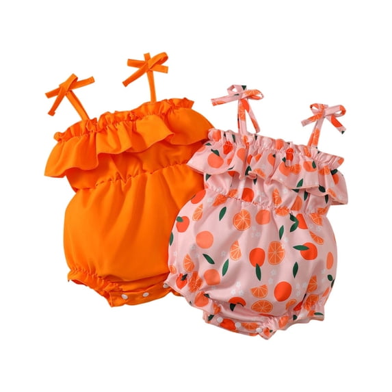 CheerKidz 2PC Baby Girls Summer Rompers Orange Print Sleeveless Bodysuit Infant Cute Printed Shorts Jumpsuit Newborn Cute Outfit Toddler Playwear(Orange,1-3 Months)