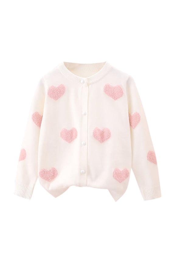 3-9 Years Kids Knit Cardigan Button Down Long Sleeve Open Front Sweater Toddler Long Sleeve Letter Pint Soft Outwear Clothes(White#2,3 Years)