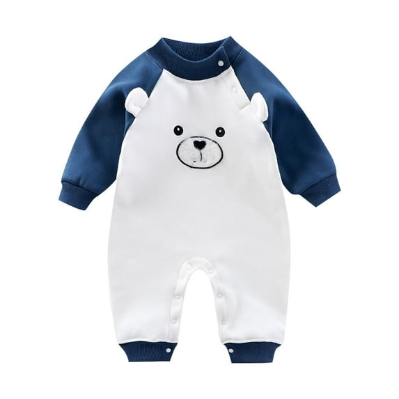 CheerKidz Baby Bear Fleece Warm Jumpsuit Newborn Infant Romper Long Sleeve Outfit Home Casual Playwear Soft Comfy Crawling Clothes for Boys and Girls(Blue#2,0-6 Months)
