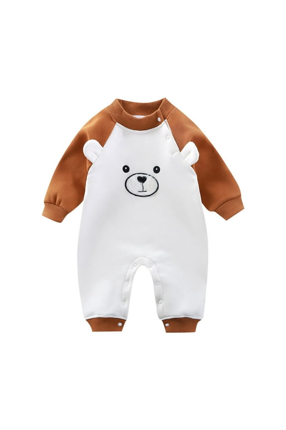 Baby Bear Fleece Warm Jumpsuit Newborn Infant Romper Long Sleeve Outfit Home Casual Playwear Soft Comfy Crawling Clothes for Boys and Girls(Brown#2,9-12 Months)