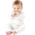thumbnail image 1 of CheerKidz Baby Boys and Girls Cotton Long Sleeve Long Pants Jumpsuit Soft Bodysuit Home Wear Solid Color Infant Homewear Comfortable Playwear(White,6-9 Months), 1 of 5