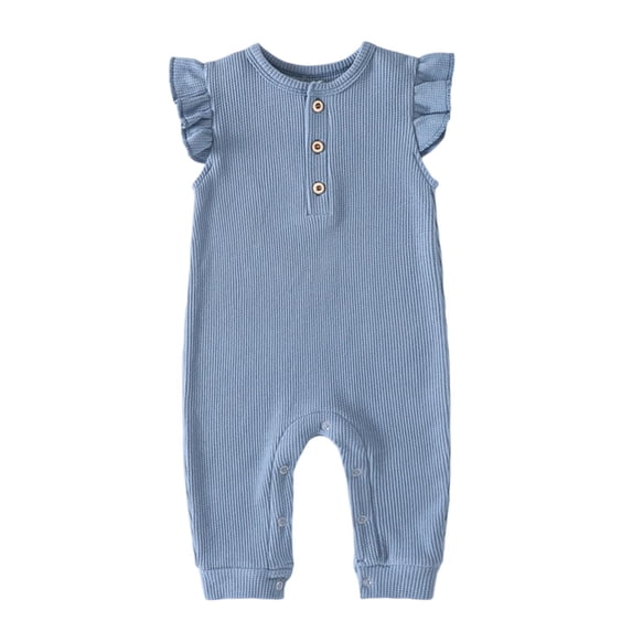 CheerKidz Baby Boys and Girls Romper Sleeveless Jumpsuit Solid Color Short Sleeve Outfit for Toddler Comfortable Breathable Summer Casual Wear(Blue,6-9 Months)