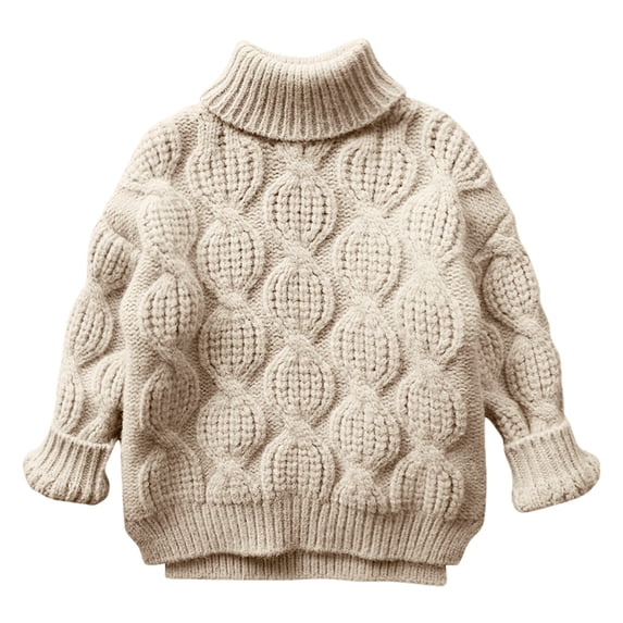CheerKidz Baby Boys Girls Warm Knit Sweater Pullover Long Sleeve Soft Turtleneck High Neck Solid Color Pullover Tops Unisex Children Autumn Winter Sweaters(Beige,4 Years)