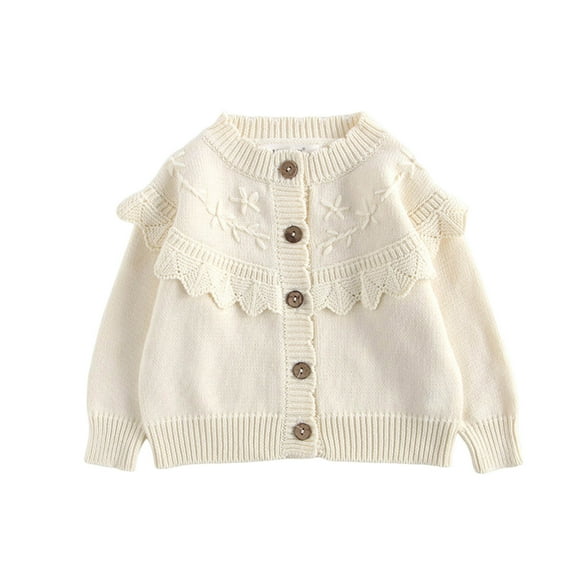 CheerKidz Baby Girls Boys Cute Long Sleeve Button Up Cardigan Toddler Solid Color Warm Knit Cardigan Sweater Fall Winter Clothes for 0-10 Years(Beige,6 Months)