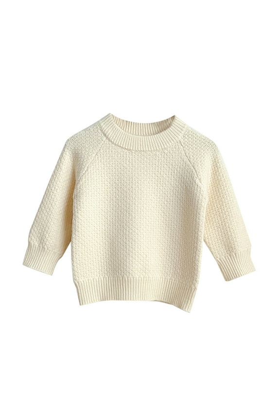 Baby Girls and Boys Long Sleeve Pullover Sweaters Cable Chunky Warm Tops Kids Ribbed Knit Crew Neck Jumper Tops Solid Drop Shoulder Cute Casual Shirts(Beige,6-9 Months)
