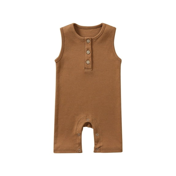 CheerKidz Baby Girls Boys Sleeveless Solid Color Romper - T-Shirt Jumpsuit for Toddlers,Perfect for Casual Play and Outdoor Activities 0-24 Months(Brown,9-12 Months)