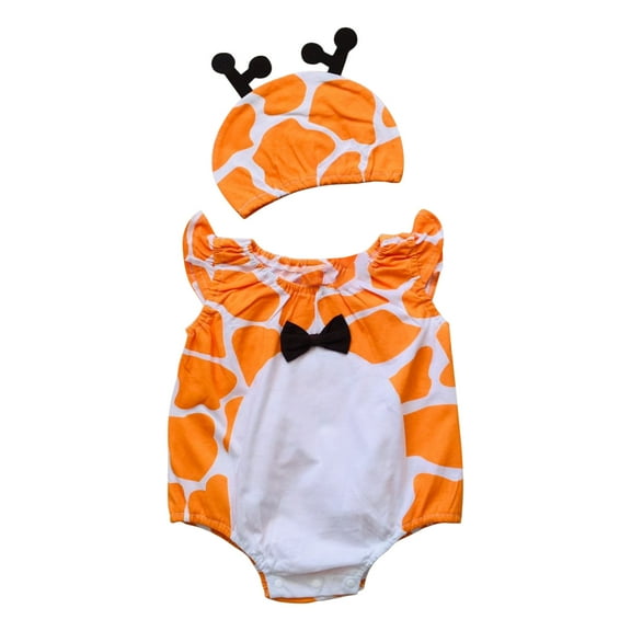 CheerKidz Baby Girls Boys Summer Bodysuit 1-3 Years Sleeveless One-piece Romper Jumpsuit with Hat for Lightweight Comfort and Style(Orange,12-18 Months)