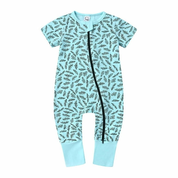 CheerKidz Baby Girls Boys Summer Bodysuit Short Sleeve Printed Zipper One-piece Romper 0-3 Years Jumpsuit for Toddlers,Perfect for Casual Play and Outdoor Activities(Light Blue#1,3-6 Months)
