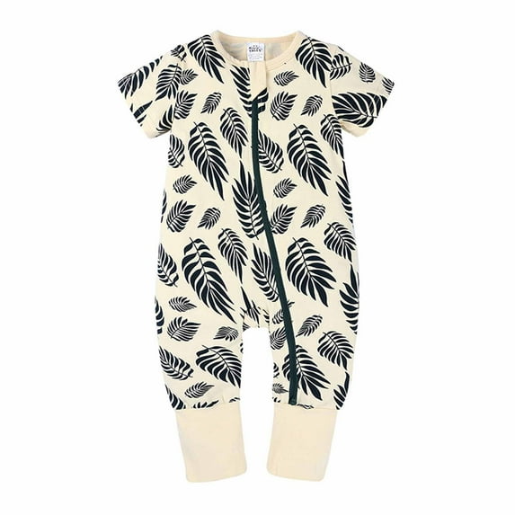 CheerKidz Baby Girls Boys Summer Bodysuit Short Sleeve Printed Zipper One-piece Romper 0-3 Years Jumpsuit for Toddlers,Perfect for Casual Play and Outdoor Activities(Beige,6-12 Months)