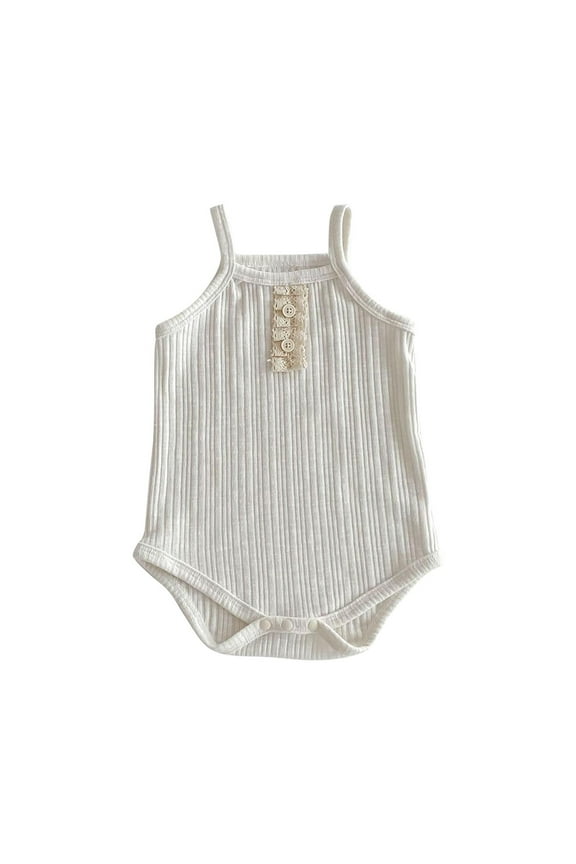 Baby Sleeveless Camisole Jumpsuit Infant Summer Solid Color Romper Breathable 1 Piece Solid Color Outfit for Newborn Toddler Playwear(White,0-3 Months)