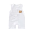 thumbnail image 1 of CheerKidz Baby Sleeveless Romper Shorts Bear Embroidery Outfit Gauze Breathable Summer Clothes Infant Double Layer Soft Fabric Casual Wear(White,3-6 Months), 1 of 5