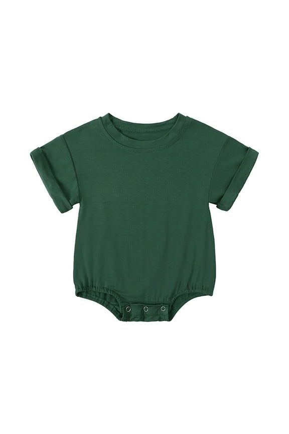 Baby Summer Romper Short Sleeve Round Neck Cotton Blend Soft Playwear Infant Bodysuit Cute Solid Color Outfit for Newborn Toddler Boys Girls(Army Green,6-12 Months)