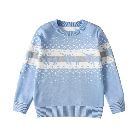 CheerKidz Baby Toddler Christmas Sweater Kids Girls Embroidery Knit Sweatshirt Long Sleeve Crew Neck Tops for Boys and Girls Fall Winter Pullover Clothes(Light Blue#5,6 Years)