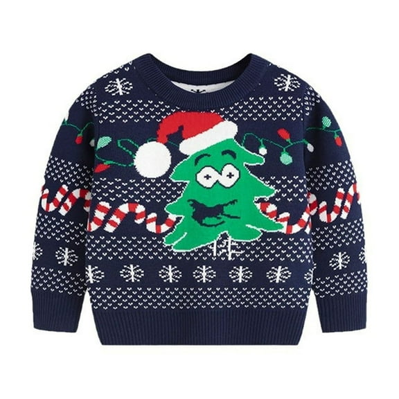 CheerKidz Baby Toddler Christmas Sweater Kids Girls Embroidery Knit Sweatshirt Long Sleeve Crew Neck Tops for Boys and Girls Fall Winter Pullover Clothes(Navy#9,4 Years)