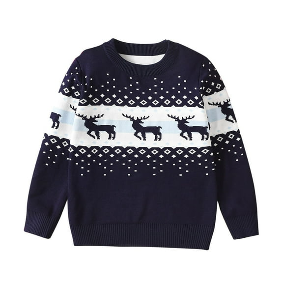 CheerKidz Baby Toddler Christmas Sweater Kids Girls Embroidery Knit Sweatshirt Long Sleeve Crew Neck Tops for Boys and Girls Fall Winter Pullover Clothes(Navy#6,8 Years)