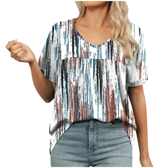 CheerKidz Boho Fashion Tops Women's Embroidered 3/4 Sleeve Round Neck Blouse Spring Clothes ,Casual and Vacation Wear(Multicolor#4,L)