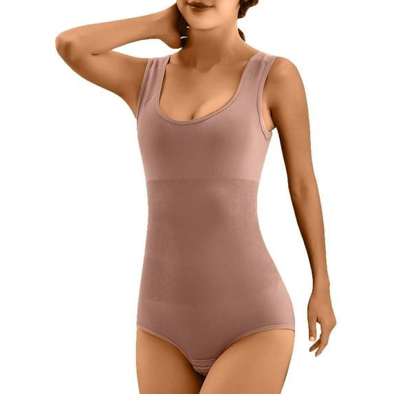 CheerKidz Cearance Women's Fashion Seamless Shapewear Jumpsuit,Sculpting Snatched Waist Body Suit with Enhanced Support for Everyday Wear(Brown,S)