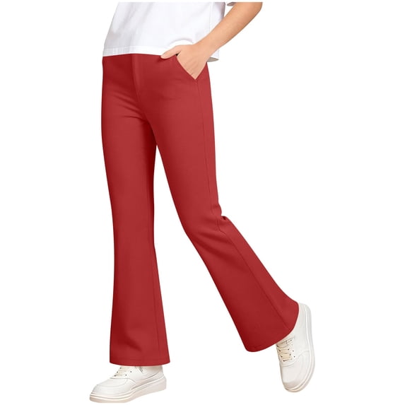 CheerKidz Children Flared Pants Long Length Ribbed Bottoms Comfortable Trousers for Kids Girls High Waist Casual All Season Wear Solid Color Yoga Pants Soft Elastic Waist