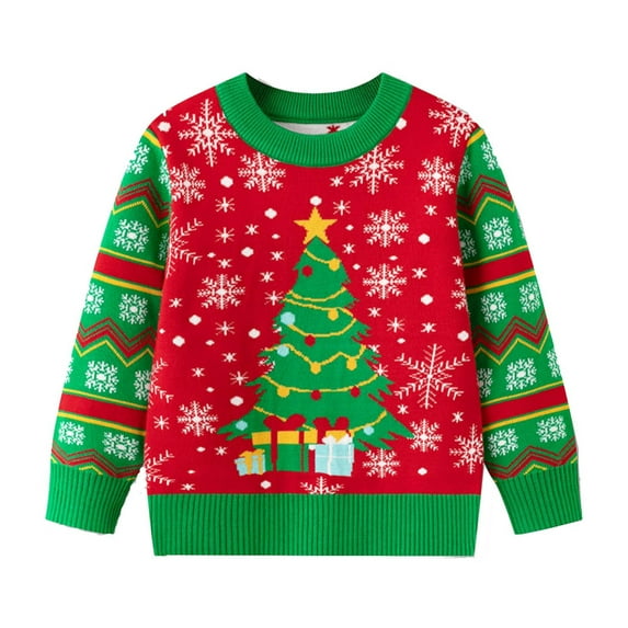 CheerKidz Children's Christmas Sweater Toddler Baby Girls and Boys Round Neck Knit Sweater Round Neck Long Sleeve Embroidery Warm Pullover Tops Fall Winter Knitwear (Red#2,5-6 Years)