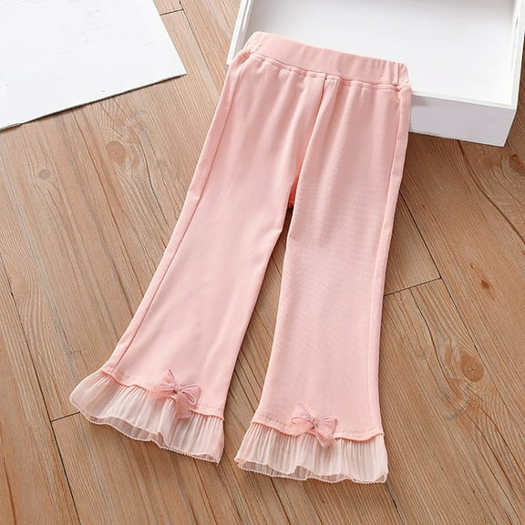 CheerKidz Children's Girls Fashion Solid Color Bow Leggings Mid Waist Loose Wide Leg Design for Ages 1-8 Years, Perfect for Stylish and Comfortable(Pink,2-3 Years)