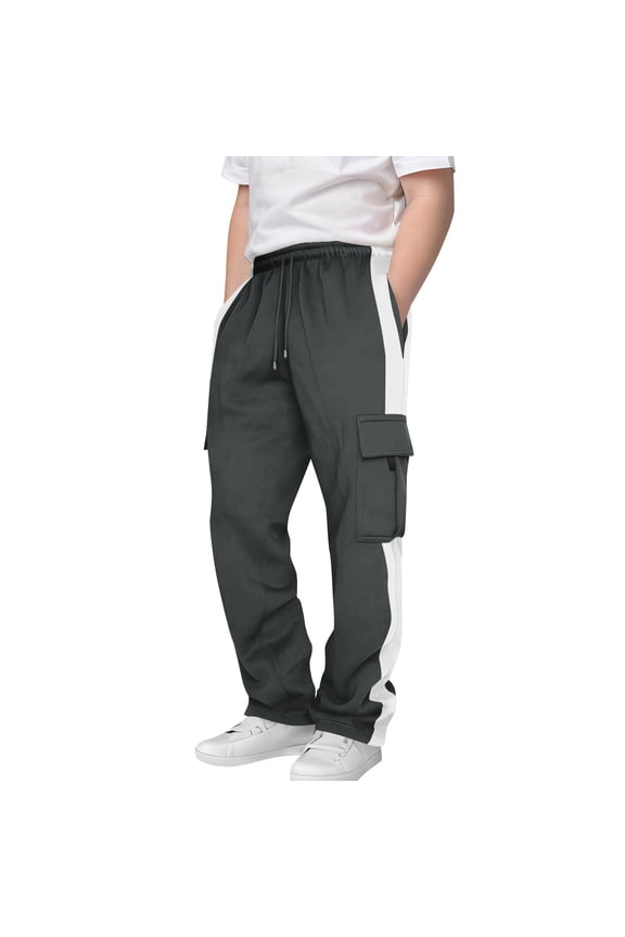 Childrens Elastic Waist Straight Leg Sport Pants with Pockets Casual Wear Trousers for Kids Boys Girls Outdoor Play Daily Activities(Dark Gray,7 Years)