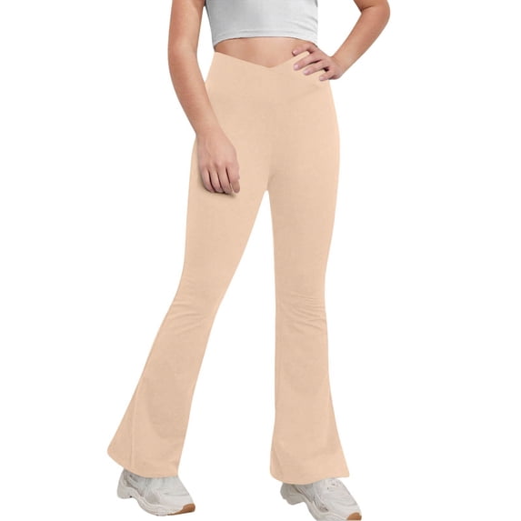 CheerKidz Childrens Flared Leggings with Pockets Yoga Pants for Girls and Boys Casual Wear Outdoor Play Stretchy Comfortable Kids Active Bottoms(Beige,12 Years)
