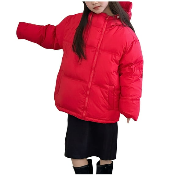 CheerKidz Childrens Solid Color Hooded Jacket Long Sleeve Winter Thick Cozy Warm Outerwear for Kids Boys Girls Casual Playwear Fall Winter Outdoor Activities(Red#3,7-8 Years)