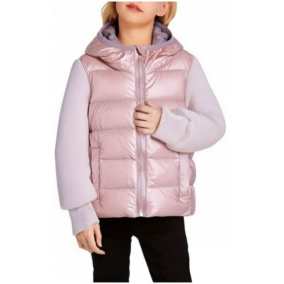 CheerKidz Childrens Winter Color Block Hooded Unisex Down Jacket Warm Thick Casual Sports Coat Boys and Girls Hood Multiple Colors Zipper Closure Long Sleeve Pocket Outerwear(Pink#1,1-2 Years)