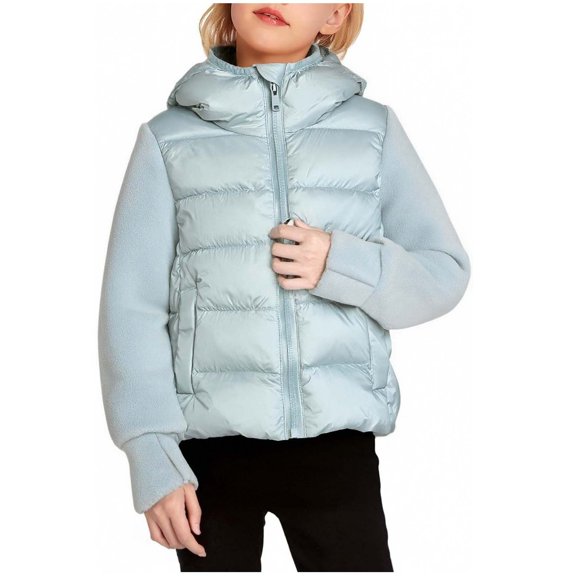 CheerKidz Childrens Winter Color Block Hooded Unisex Down Jacket Warm Thick Casual Sports Coat Boys and Girls Hood Multiple Colors Zipper Closure Long Sleeve Pocket Outerwear(Sky Blue#1,1-2 Years)