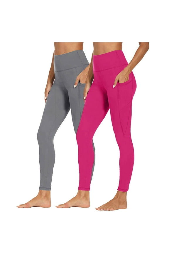 2 Pack Leggings for Women High Waisted Tummy Control Soft Yoga Pants Womens Workout Athletic Running Leggings with Pockets(Multicolor,M)