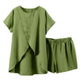 thumbnail image 1 of CheerKidz 2 Piece Outfits for Women Lightweight Matching Lounge Sets Cap Sleeve Tops and Elastic Waisted Shorts Cotton and Linen Solid Color Clothes Set(Green,2XL), 1 of 9