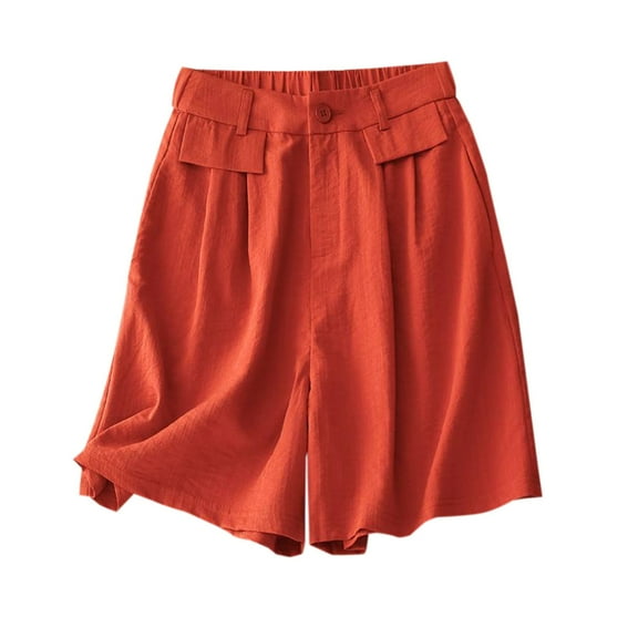 CheerKidz Summer Fashion Shorts Women Solid Color Comfy Short Pants Thin High Waist Loose Straight Casual Wide Leg Shorts(Red,L)