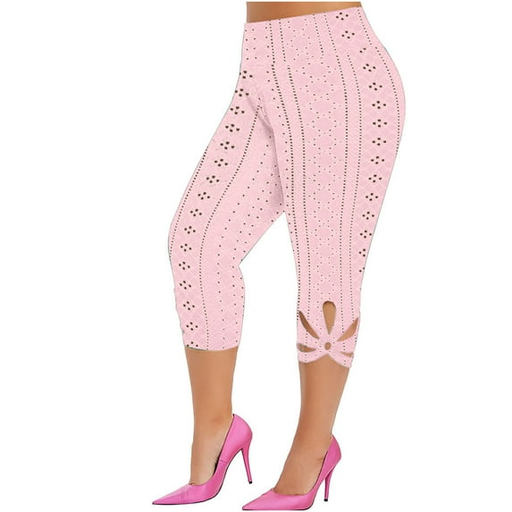CheerKidz Capri Leggings for Women Casual Summer Capri Pants Lightweight Stretch Slimming Workout Yoga Pants Hollow Out High Waist Leggings(Pink,M)