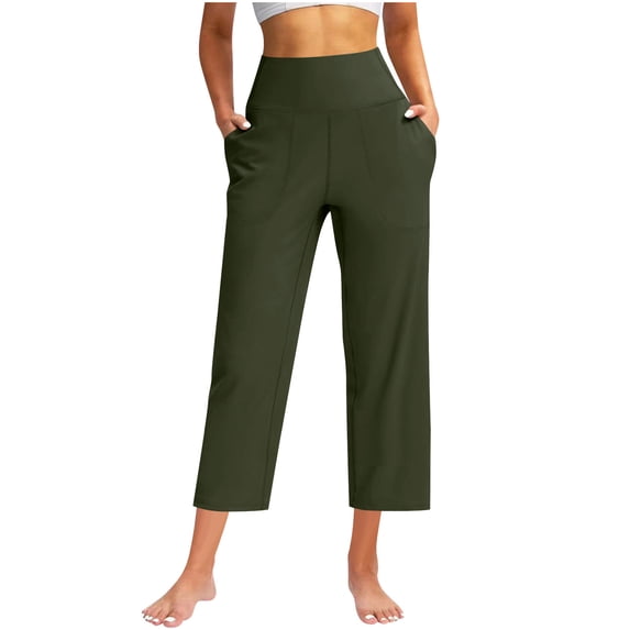 CheerKidz Capri Pants for Womens Solid Color Casual Joggers with Pockets Lightweight Quick Dry Athletic Workout Soft Straight Pants for Gym Yoga Running(Army Green,XL)