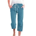 thumbnail image 1 of CheerKidz Capris Pants for Women's Casual Summer Cotton Linen 3/4 Pants Wide Leg Drawstring Baggy Cropped Trousers Lightweight Breathable Joggers(Blue,XL), 1 of 4