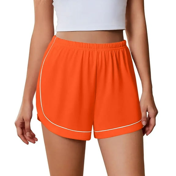 CheerKidz Elastic Waist Shorts for Women's Summer Fashion Solid Color Side Split Sports Shorts Fashion Beach Pants Summer Clothes(Orange,S)
