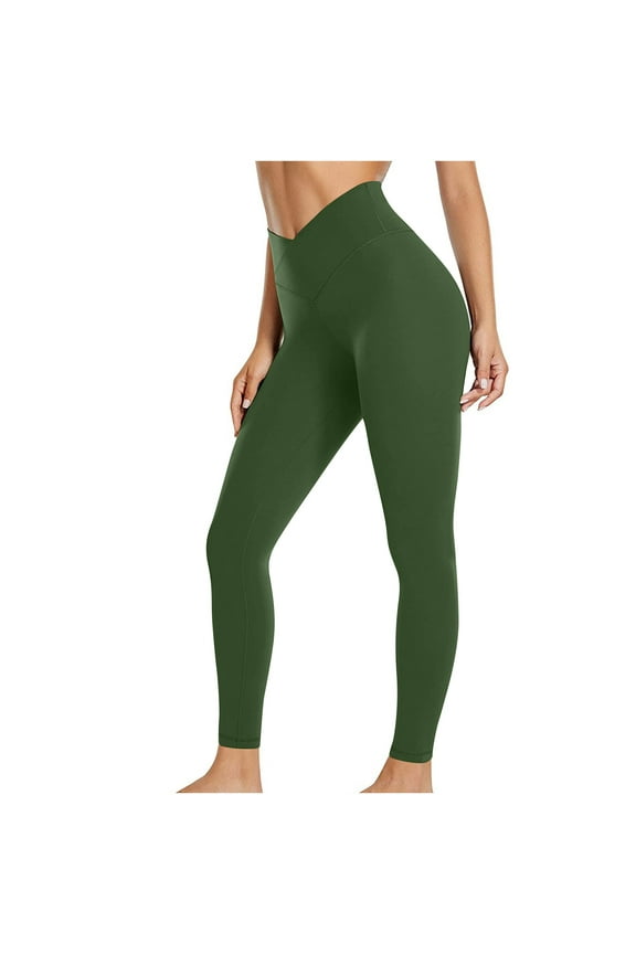 Leggings for Women High Waist Solid Color Waist Yoga Exercise Elastic Yoga Leggings Workout Running Tummy with Pockets for Women's(Army Green,S)