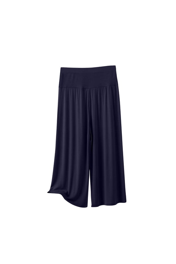 Lightweight Pants for Women's Capris Summer Casual Solid Color Elastic Waist Wide Leg Pants Active Breathable Baggy Joggers(Navy,XL)