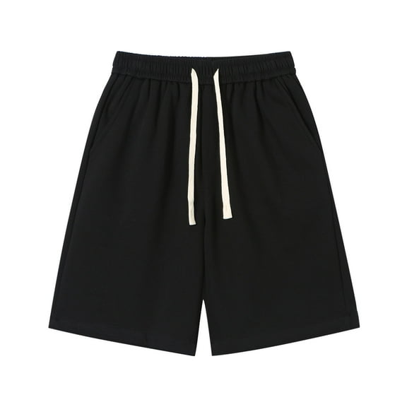 CheerKidz Men and Women's Casual Loose Elastic Drawstring Summer Beach Fashion Fallow Pockets Elastic Waist Exercise Shorts(Black,XL)