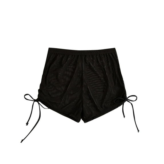 CheerKidz Shorts for Summer Women's Summer Solid Color Four Corner Transparent Mesh Drawstring Beach Shorts Drawstring Short Pants(Black,XL)