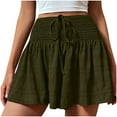 thumbnail image 1 of CheerKidz Shorts for Women Summer Fashion Solid Color Drawstring Shorts Elastic Waist Wide Leg Comfortable for Casual and Beach Short Pants(Army Green,M), 1 of 8