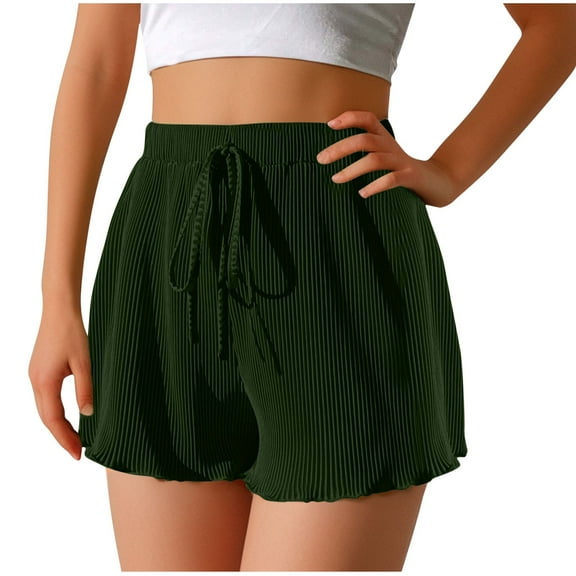CheerKidz Shorts for Women 2025 Trendy Summer Shorts Casual Summer Drawstring Elastic Waist Beach Sports Shorts with Pockets Comfy Home Shorts(Army Green,S)