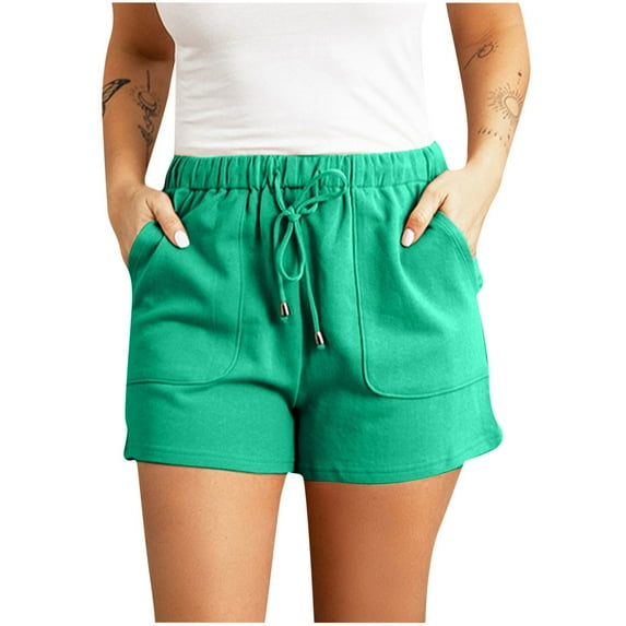 CheerKidz Shorts for Women Summer Casual Loose Lightweight Shorts Solid Color Drawstring Elastic Waist Athletic Shorts with Pockets(Green,XXL)