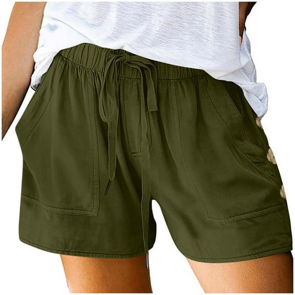 CheerKidz Shorts for Women Summer Trendy Casual Loose Lightweight Shorts Drawstring Elastic Waist Athletic Shorts with Pockets(Army Green,XXL)