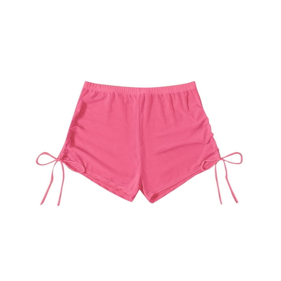CheerKidz Shorts for Summer Women's Summer Solid Color Four Corner Transparent Mesh Drawstring Beach Shorts Drawstring Short Pants(Pink,S)