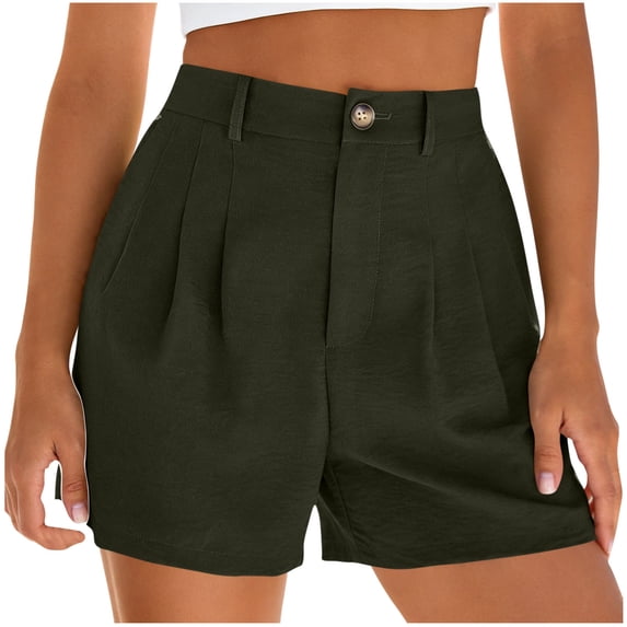 CheerKidz Summer Shorts for Women's Solid Color Fashionable and Comfortable Workwear Pocket Short Pants Casual Wide Leg Drawstring Shorts(Khaki,M)