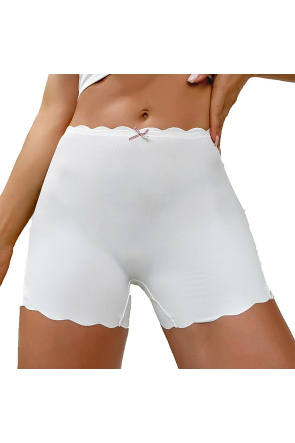 Summer Shorts for Womens Solid Color Lace Hot Shorts Elastic Waist Sports Pants Lightweight Swim Trunks Comfort Underwear(White,L)